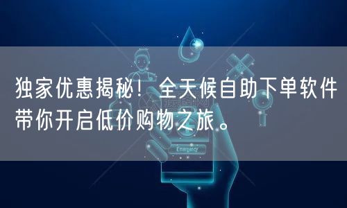 独家优惠揭秘！全天候自助下单软件带你开启低价购物之旅。