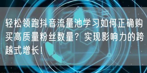 轻松领跑抖音流量池学习如何正确购买高质量粉丝数量？实现影响力的跨越式增长！